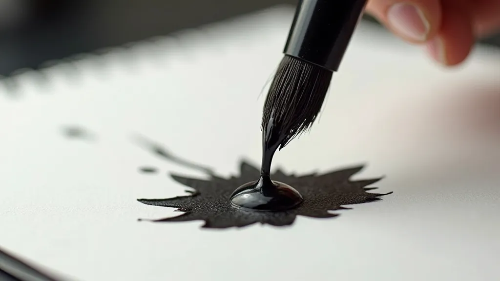 Brush dripping ink onto paper