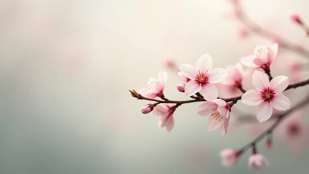 Cherry blossom branch in Sumie style