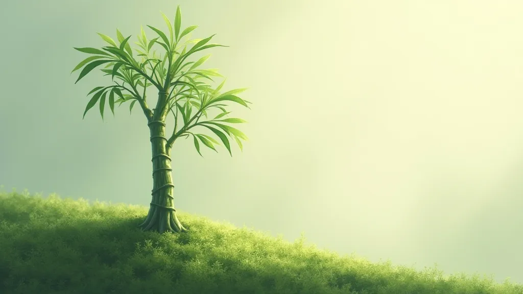 A single bamboo stalk growing from the ground.
