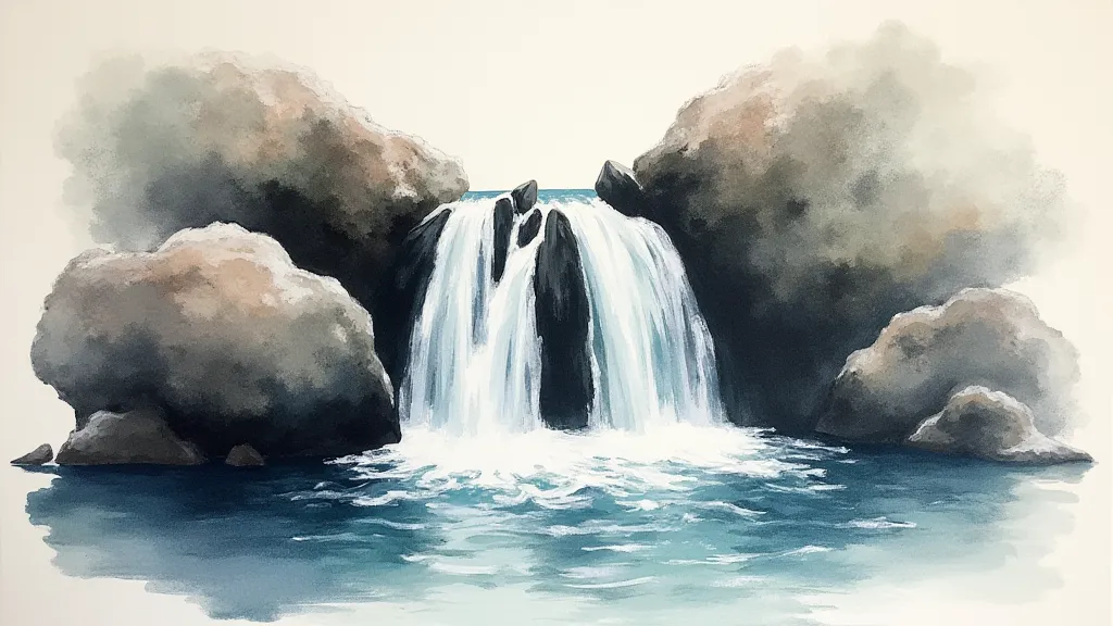 Finished Sumie painting of a waterfall