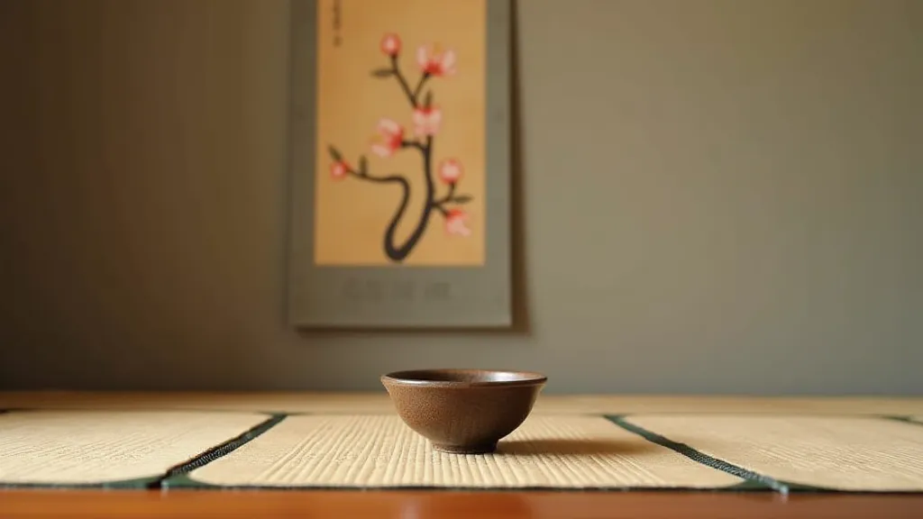 Teacup and plum blossom in Sumie, emphasizing negative space