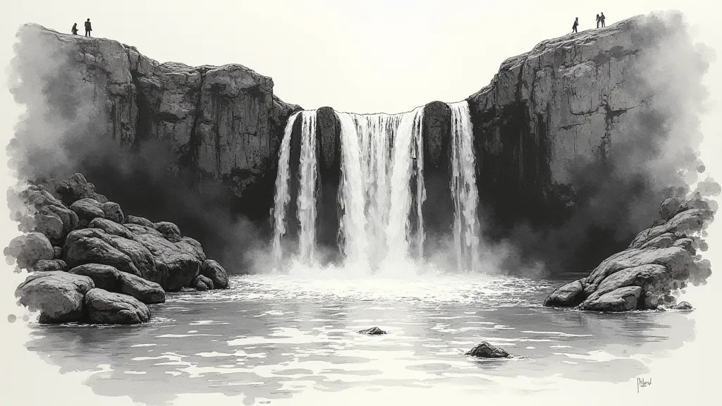 Main body of the waterfall in progress